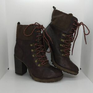 UnionBay Womens Pre-owned Faux Brown Leather Combat Boots - sz. 9 1/2M